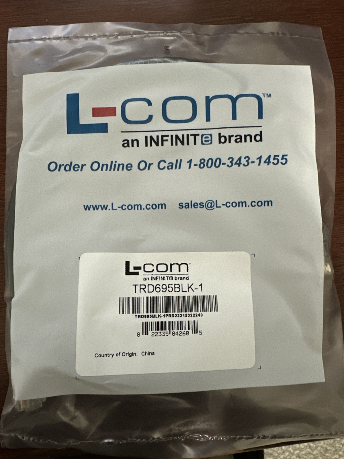 New, L-Com, TRD695BLK-1, Premium Cat 6 Cable, RJ45 / RJ45, Black 1.0 ft