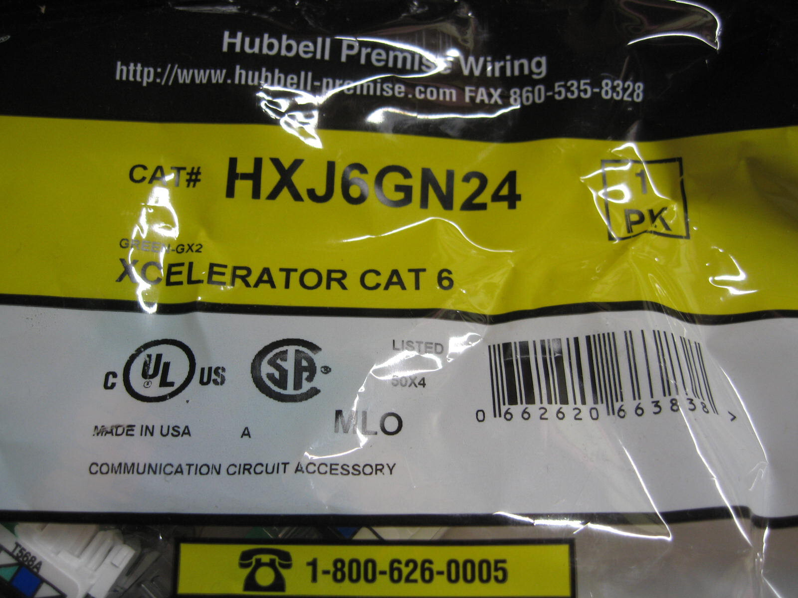 New Hubbell HXJ CAT6 Universal Wiring Green XCelerator Modular Jack 24 ea HXJ6GN
