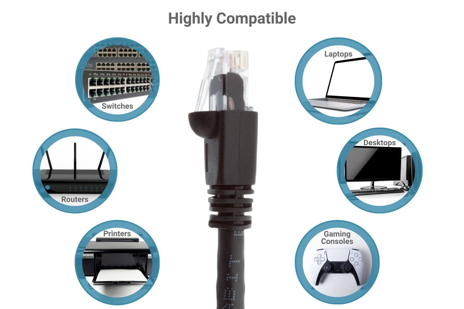 CAT6A Ethernet Patch Cable, Snagless, 10′, Black – Lifetime Warranty