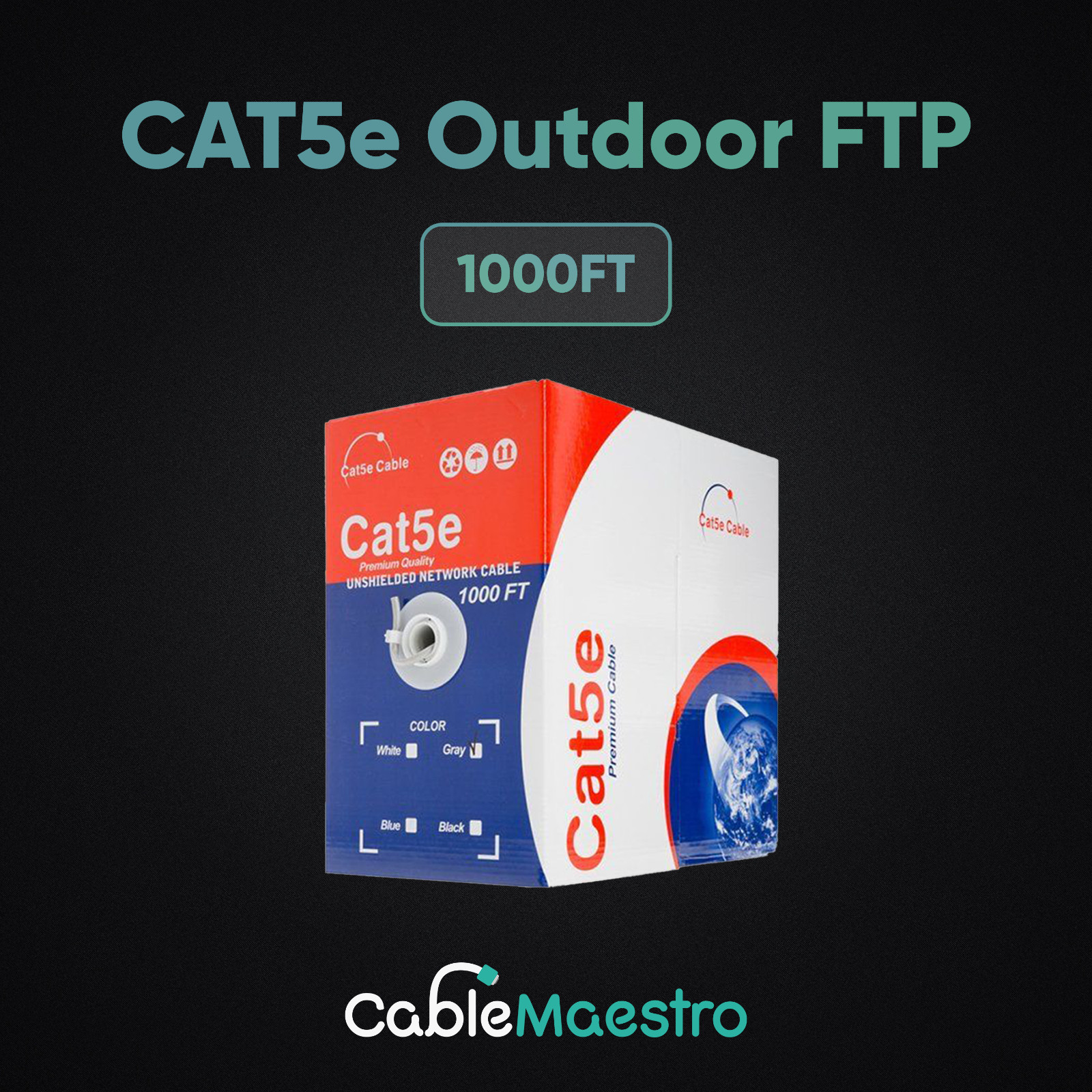 Outdoor Cat6 Cat5e 500FT 1000FT Bulk Ethernet Cable Wire Black UTP FTP LOT