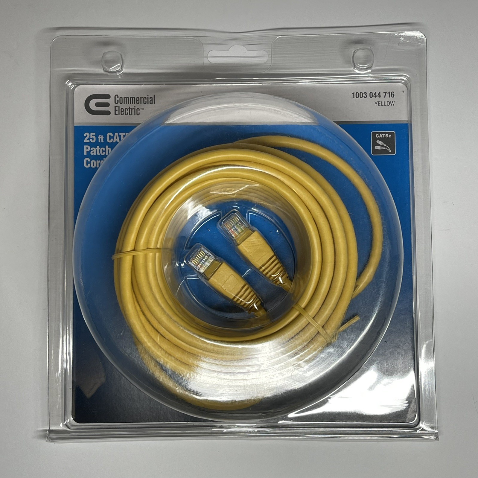 Commercial Electric 25 Ft Cat5e Ethernet Patch Cord Cable Yellow New In Box