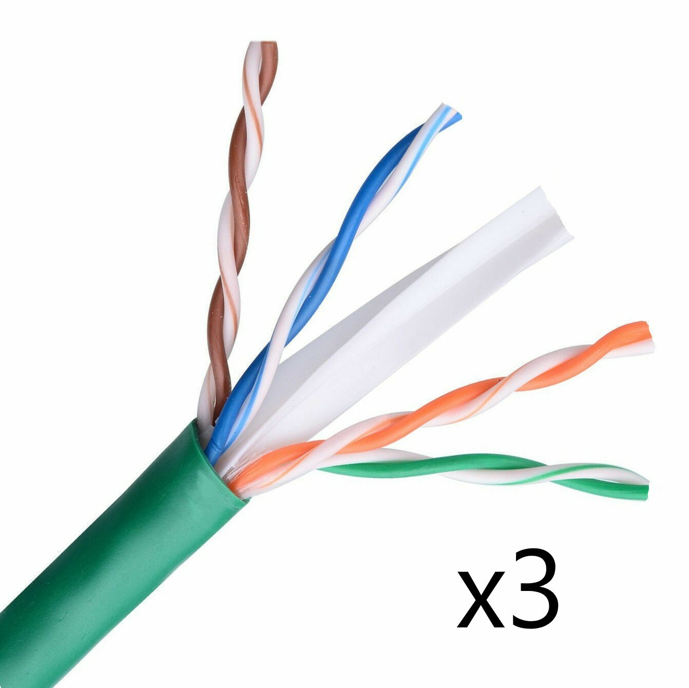 Lot of 3 – CAT6E Ethernet 550MHz CMR Cable Green 1000FT – 23AWG COPPER