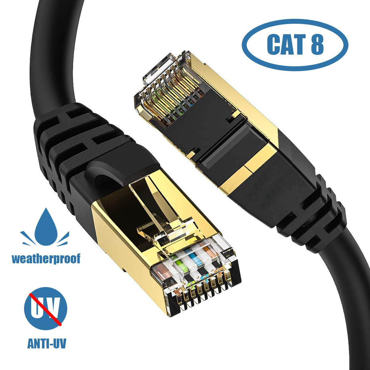 Black Cat 8 Cat8 Ethernet Patch Cable Cord- 3ft 6ft 10ft 15ft 25ft 50ft US lot