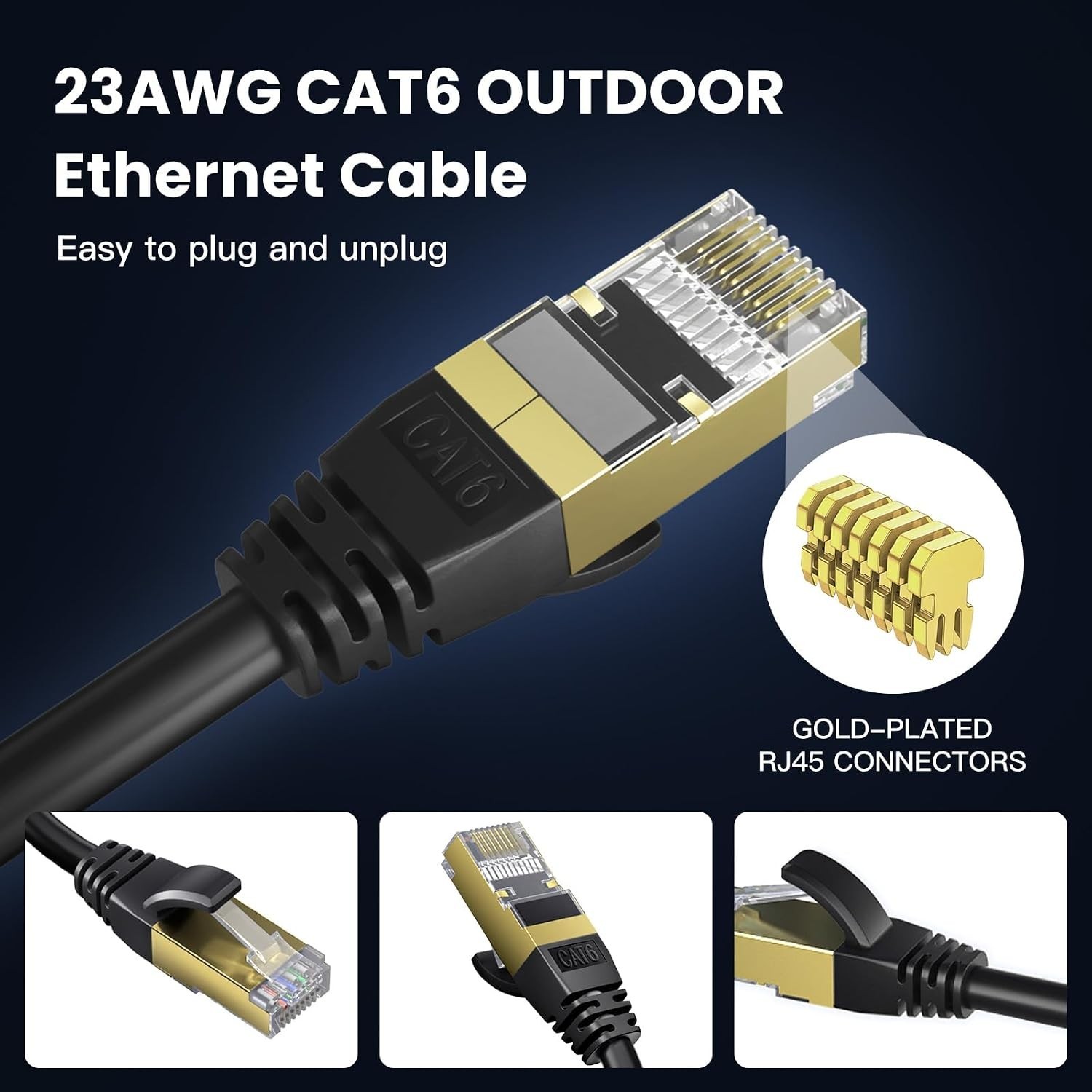 Outdoor & Indoor 30ft Cat 6 Ethernet Cable – UV Resistant 10Gbps, Direct Burial