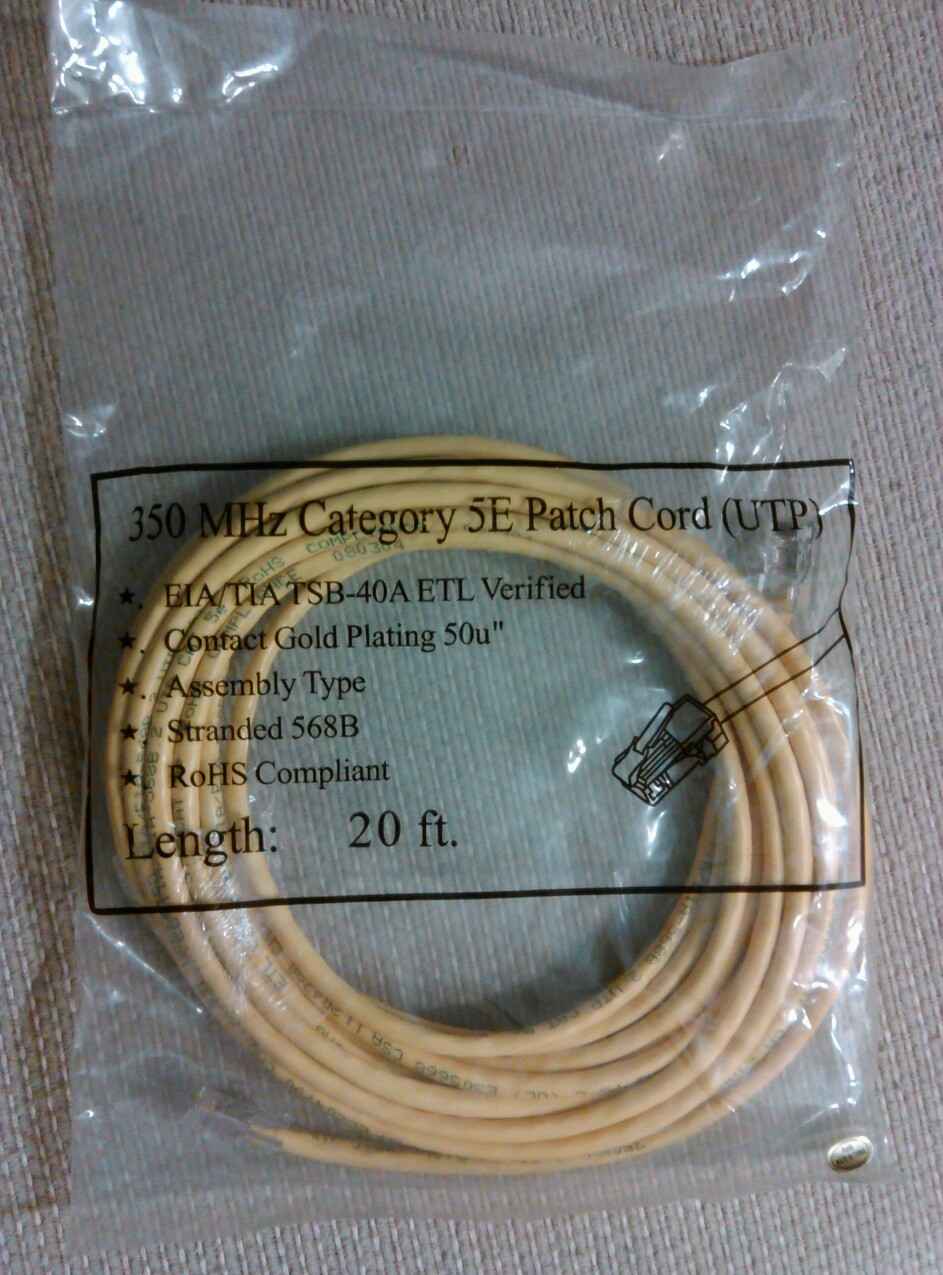 Lot of 8: Cat 5E Patch Cord 20 Feet Long 350 MHz (UTP) 100% Copper Wire Stranded