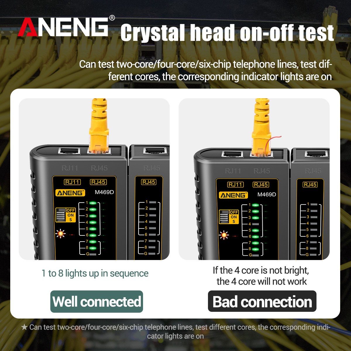 ANENG M469D RJ45 RJ11 Network Cable Tester LAN Telephone Line Detector Tracker