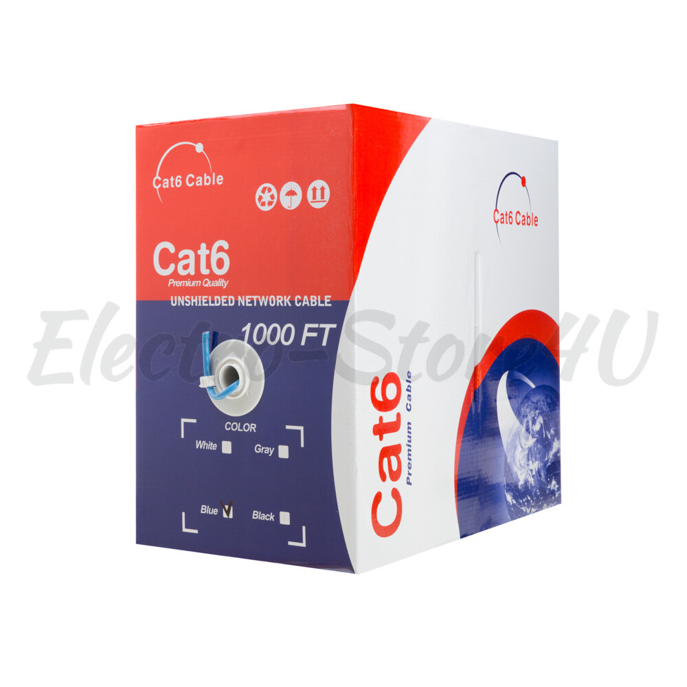 1000ft Cat6 Blue Ethernet Network Cable Solid 23AWG Copper Clad CCA Bulk Wire
