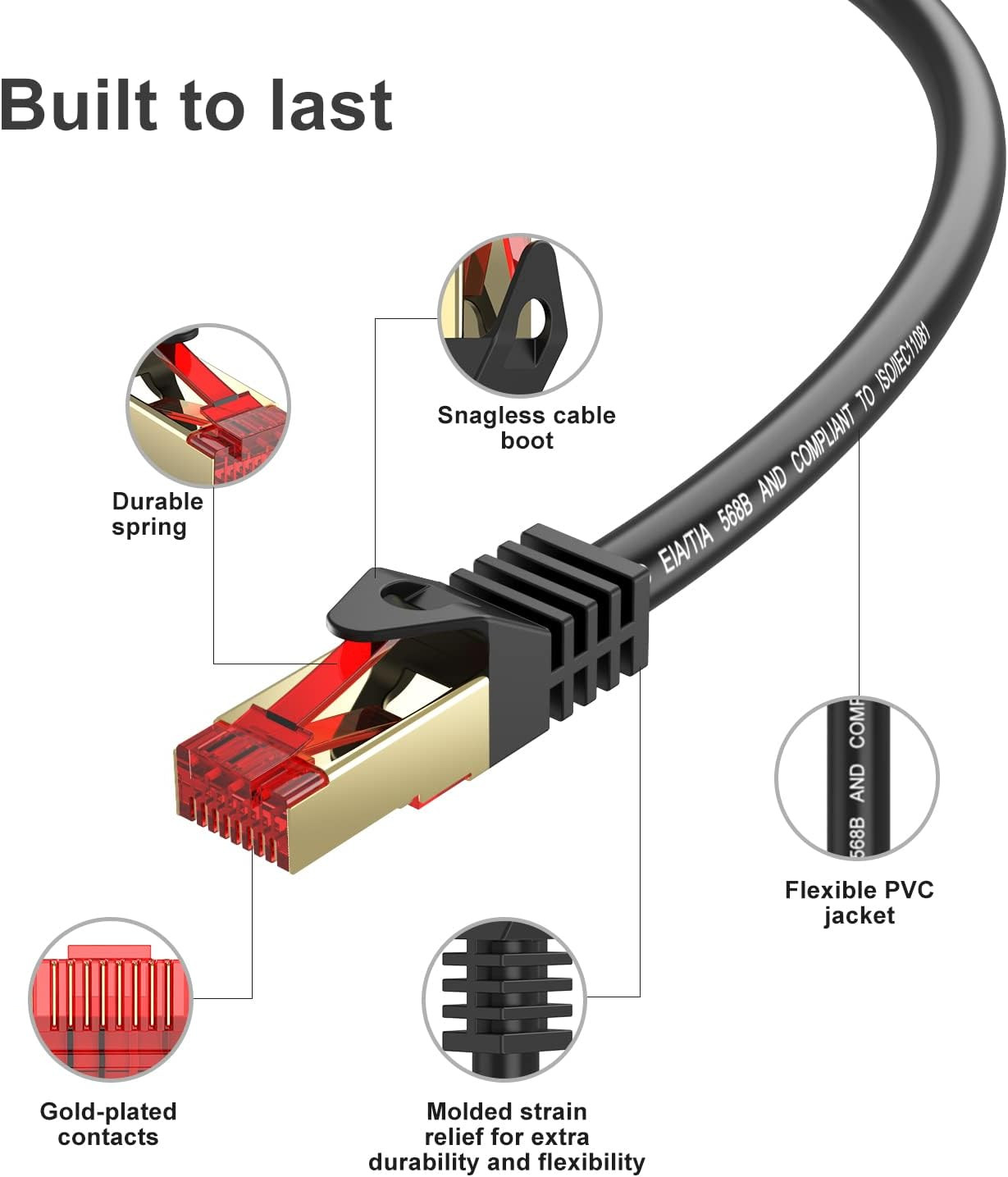 350Ft Cat6 Outdoor Ethernet Cable, UV Resistant, Waterproof, Buried-Able