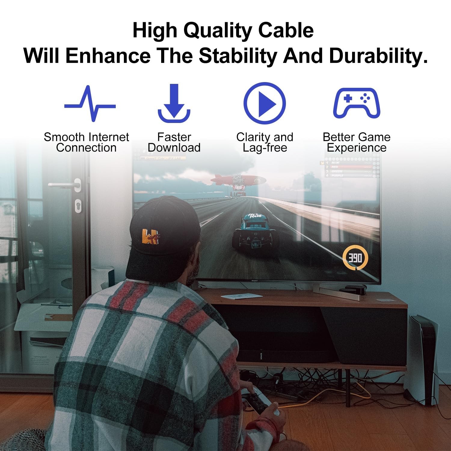 250ft Black Cat6 Ethernet Cable Heavy Duty Internet Cord with 25 Zip Ties
