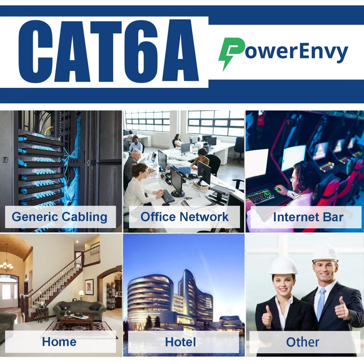 Cat6a UTP Ethernet Cable – 600Mhz, 10Gbps Max, 1000Ft, 23 AWG Solid Bare Copper