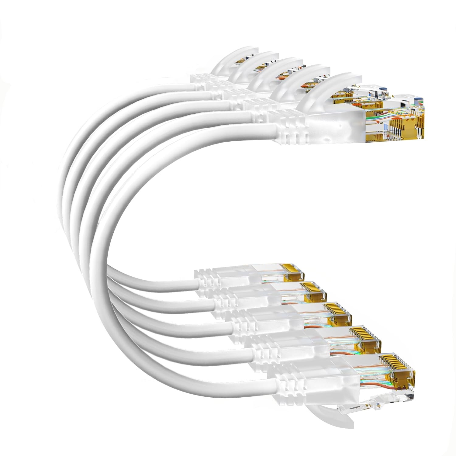 5 Pack High Speed Cat6 Cat6e Ethernet Cable 0.5M White UTP RJ45 Cord