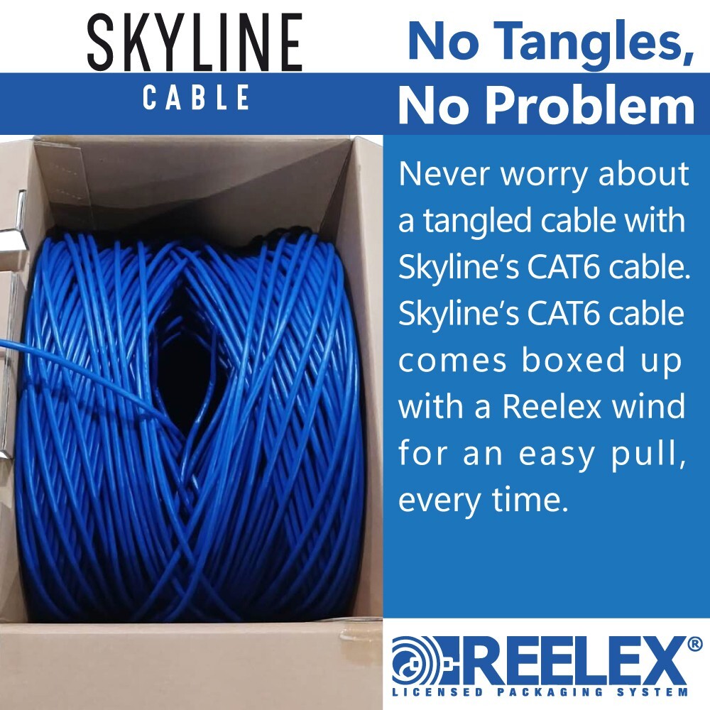 Skyline Cat 6, Solid Bare Copper, CMR Rated, 1000ft Bulk Network Cable, (Blue)