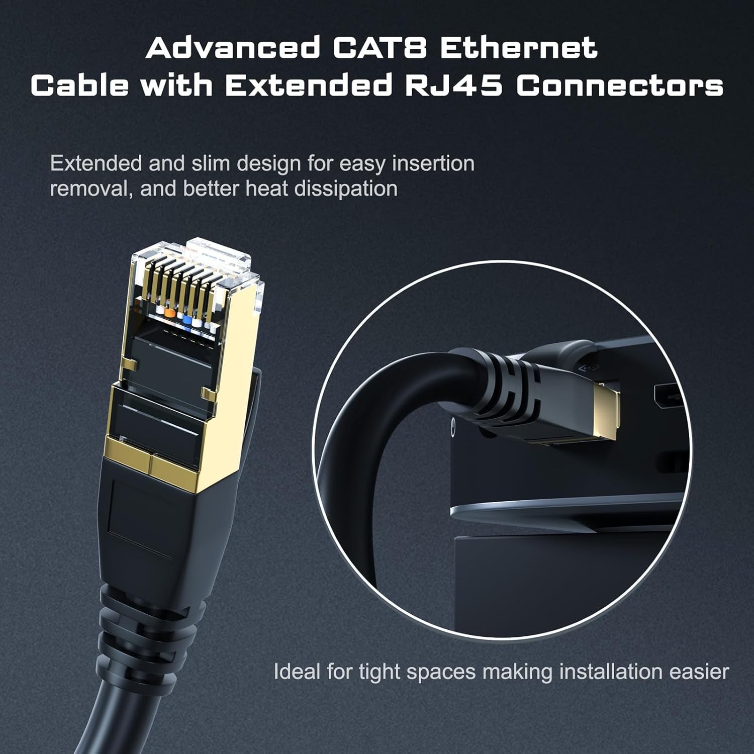 Cat7 Cat8 Ethernet Cable 60FT Outdoor Indoor Weatherproof 26AWG 40Gbps