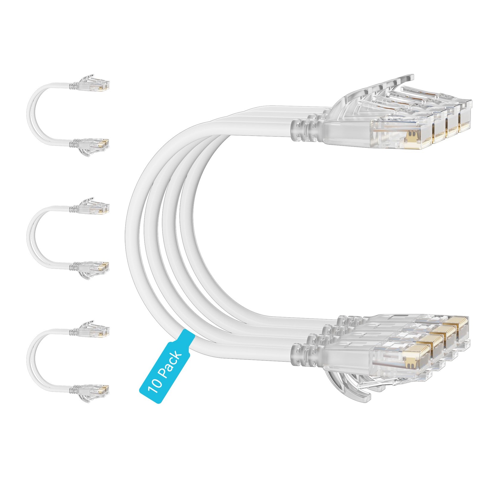 Cat6 Slim Patch Cables 0.5 Feet 10-Pack White, Cat6a Patch Cables 10Gbps 550M…