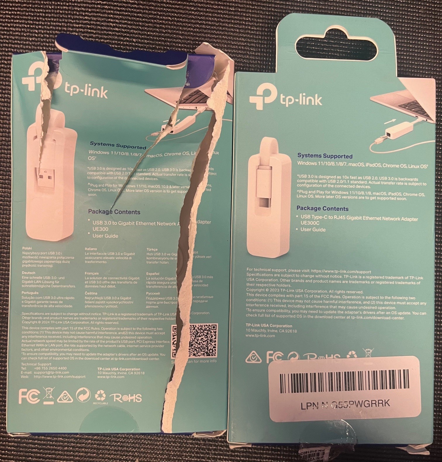 TP-Link USB-C to Ethernet Adapter UE300C White Lot of 2 Gigabit
