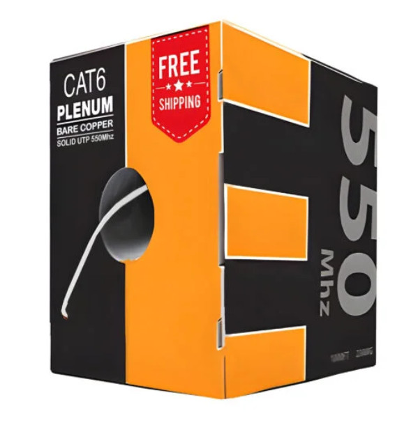Cat6 Plenum Solid Bare Copper 1000ft 550 Mhz 23 AWG Cable White Color