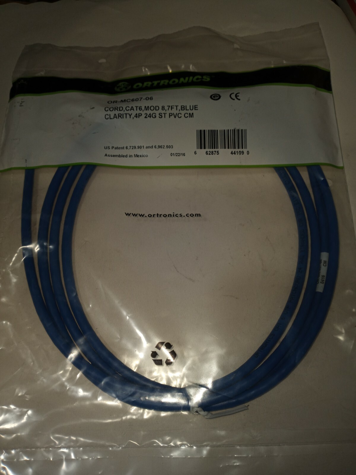 NEW 2PCS ORTRONICS OR-MC607-06 CORD CAT6 MOD 8 7FT BLUE CLARITY 4P 24G ST PVC CM