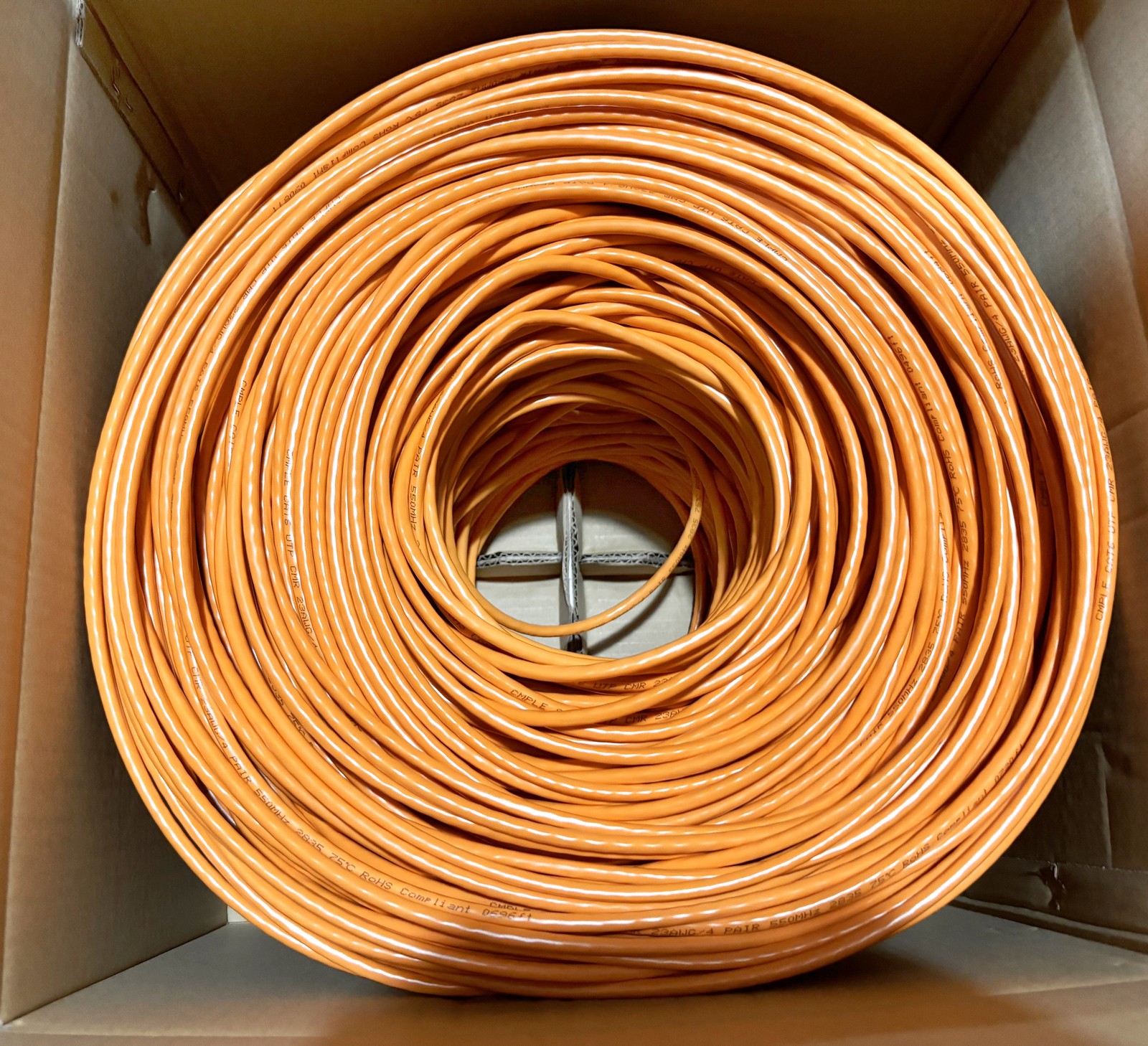 1000ft Cat6 CMP Plenum Ethernet LAN Cable Solid 23AWG UTP Pull Box Orange
