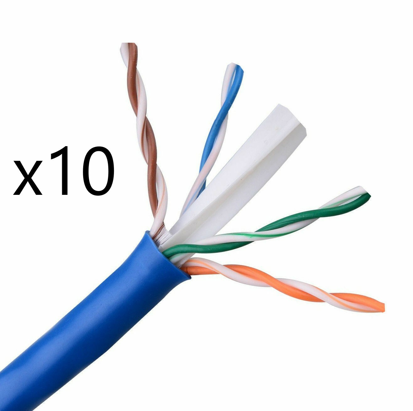 Lot of 10 – CAT6E Ethernet 550MHz CMR Cable Blue 1000FT – 23AWG COPPER