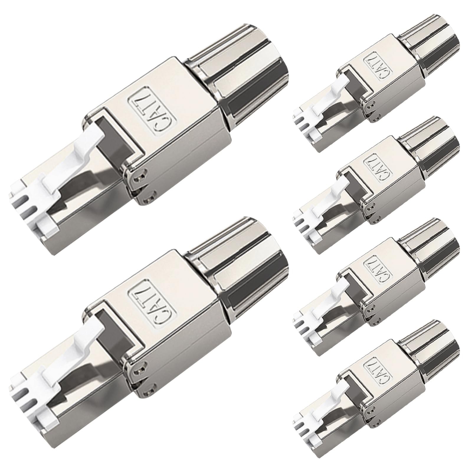 Cat7 Cat6A RJ45 Connector 6-Pack, Tool-Free Zinc Alloy Shielded Ethernet Term…