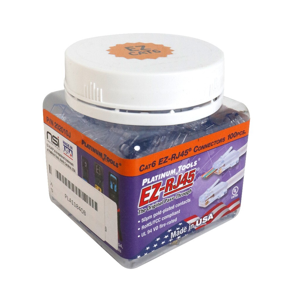 *OPEN BOX* Platinum Tools® 202010J EZ-RJ45 Cat6+ Connecters (Jar of 100)