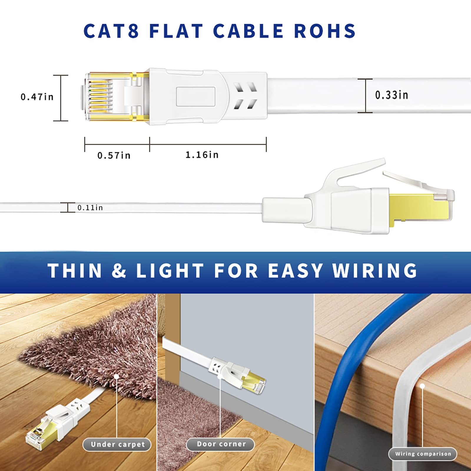 Cat8 Ethernet Cable 60FT, High Speed Outdoor&Indoor Cat8 LAN Network Cable 40Gbp