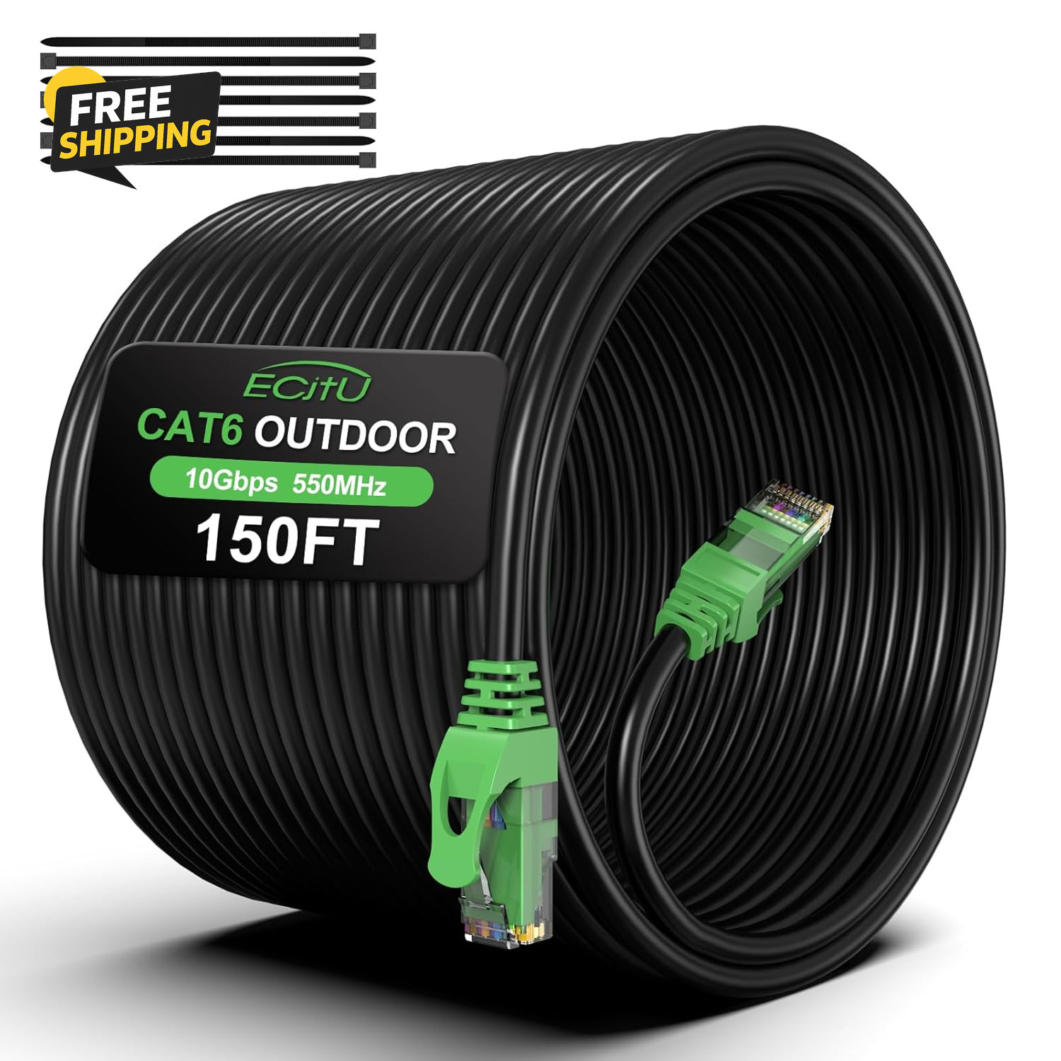 150FT Cat6 Outdoor Ethernet Cable, In-Ground, Heavy Duty Direct Burial, 24AWG