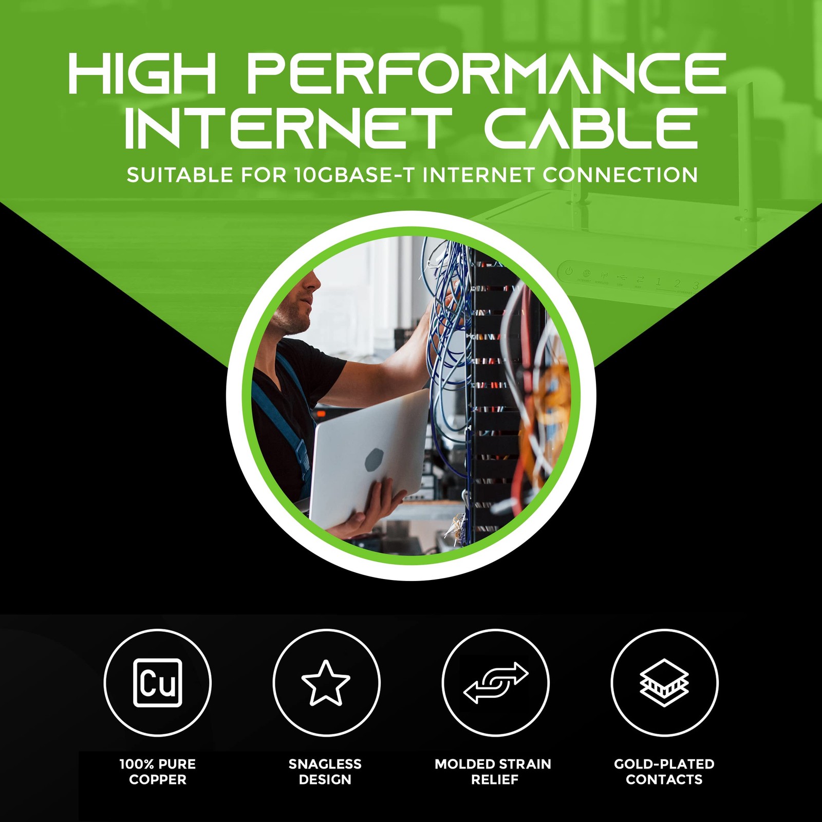 10-Pack, Cat5e Ethernet Patch Cable 6 Feet – Snagless RJ45 Computer LAN Netwo…