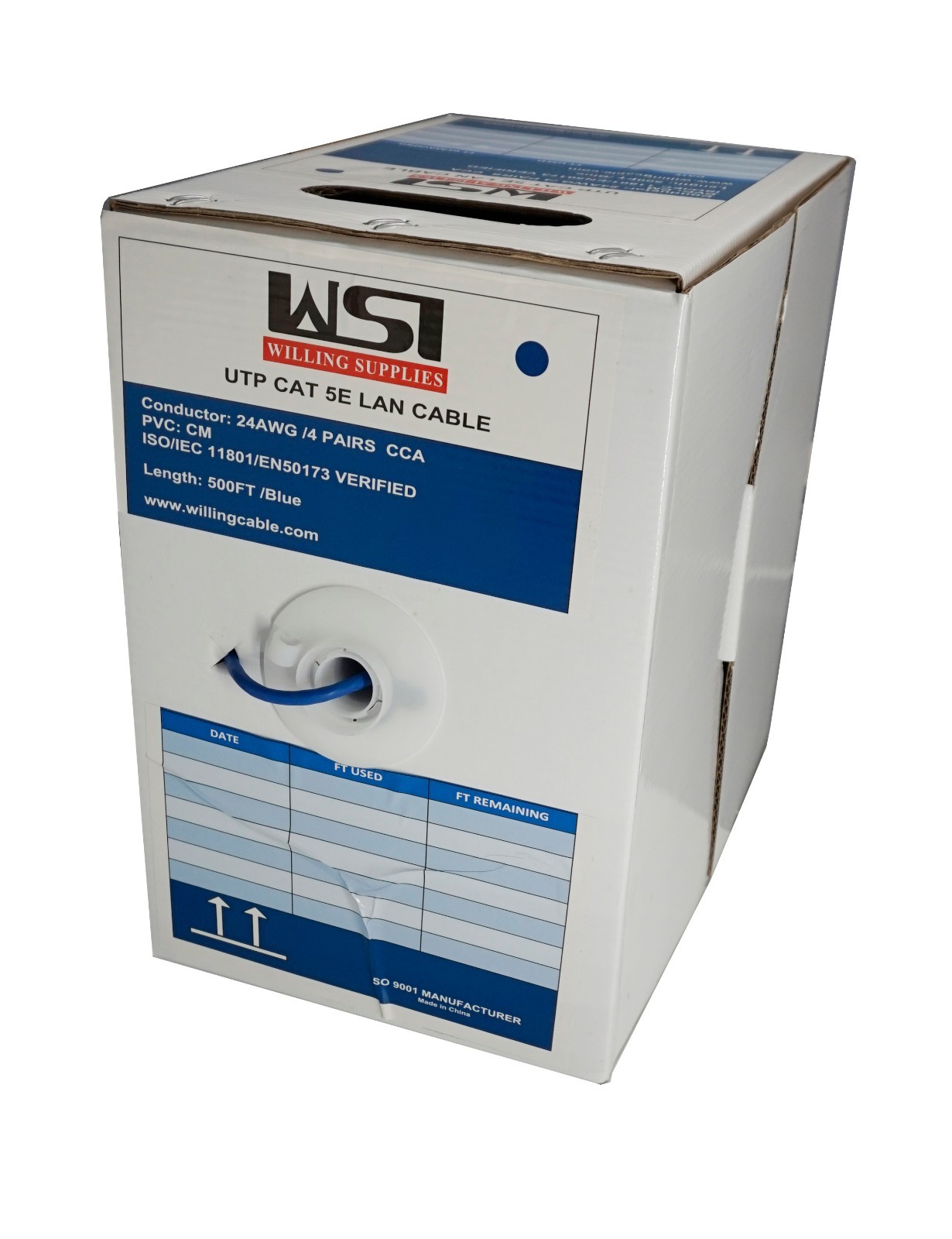 UTP CAT 5E LAN cable Ethernet CABLE 500 FT White/Grey/Blue PULL BOX CM RATED PVC