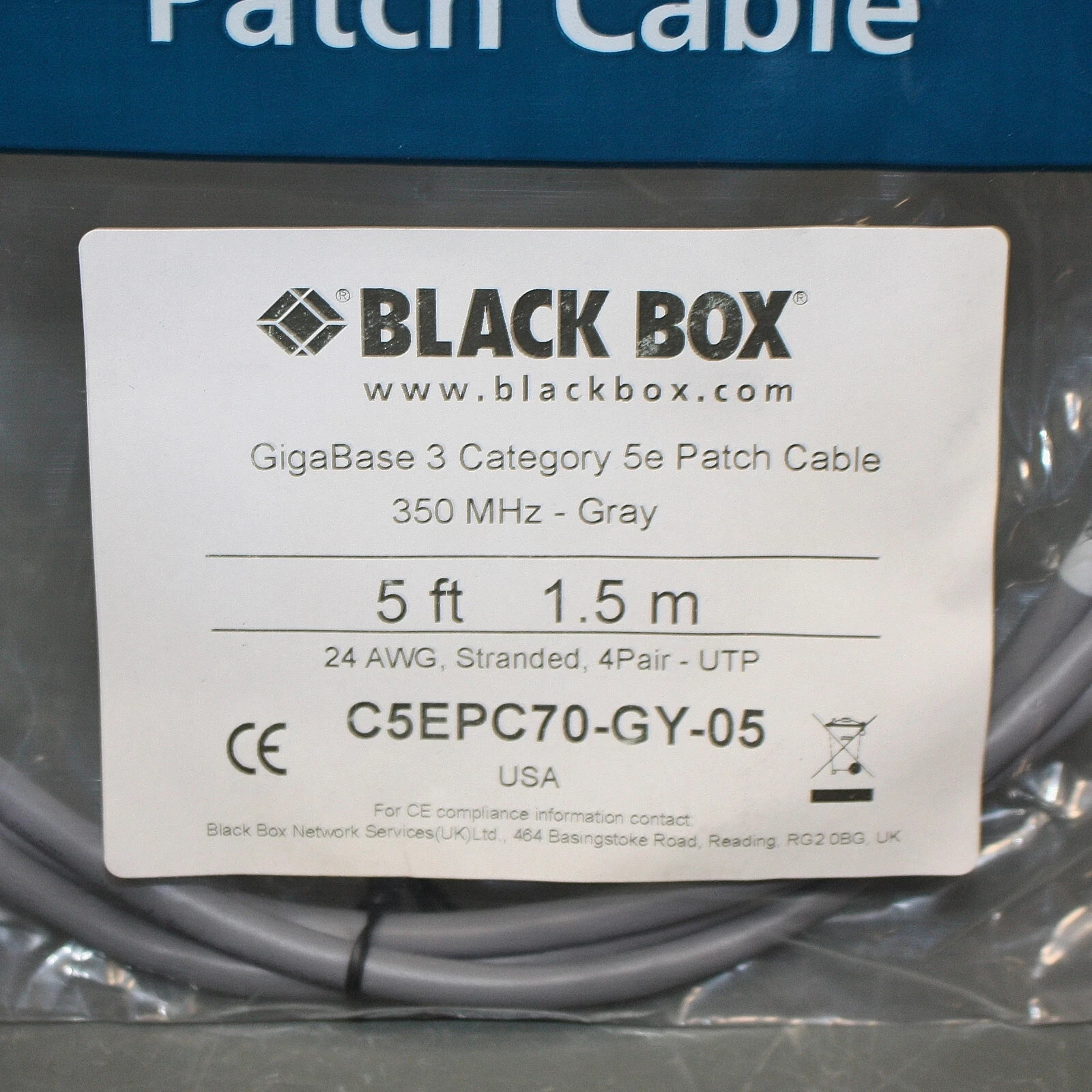 (100) Black Box CAT5e Premium Patch Cable, 5ft Ethernet Cord, Gray, 350 MHz