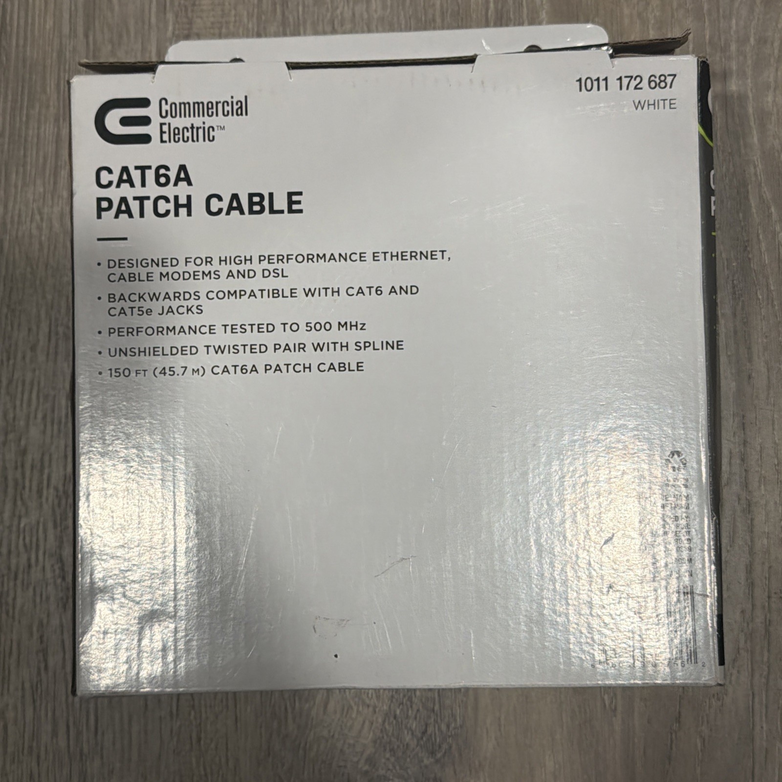 Commercial Electric Cat 6A Patch Cable, 150ft, White, 1011172687