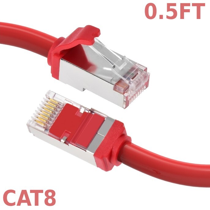 0.5 1 2 3 5 7 10FT Ethernet Cat8 RJ45 S/FTP Cable Shielded Cord 28AWG 2GHz Red