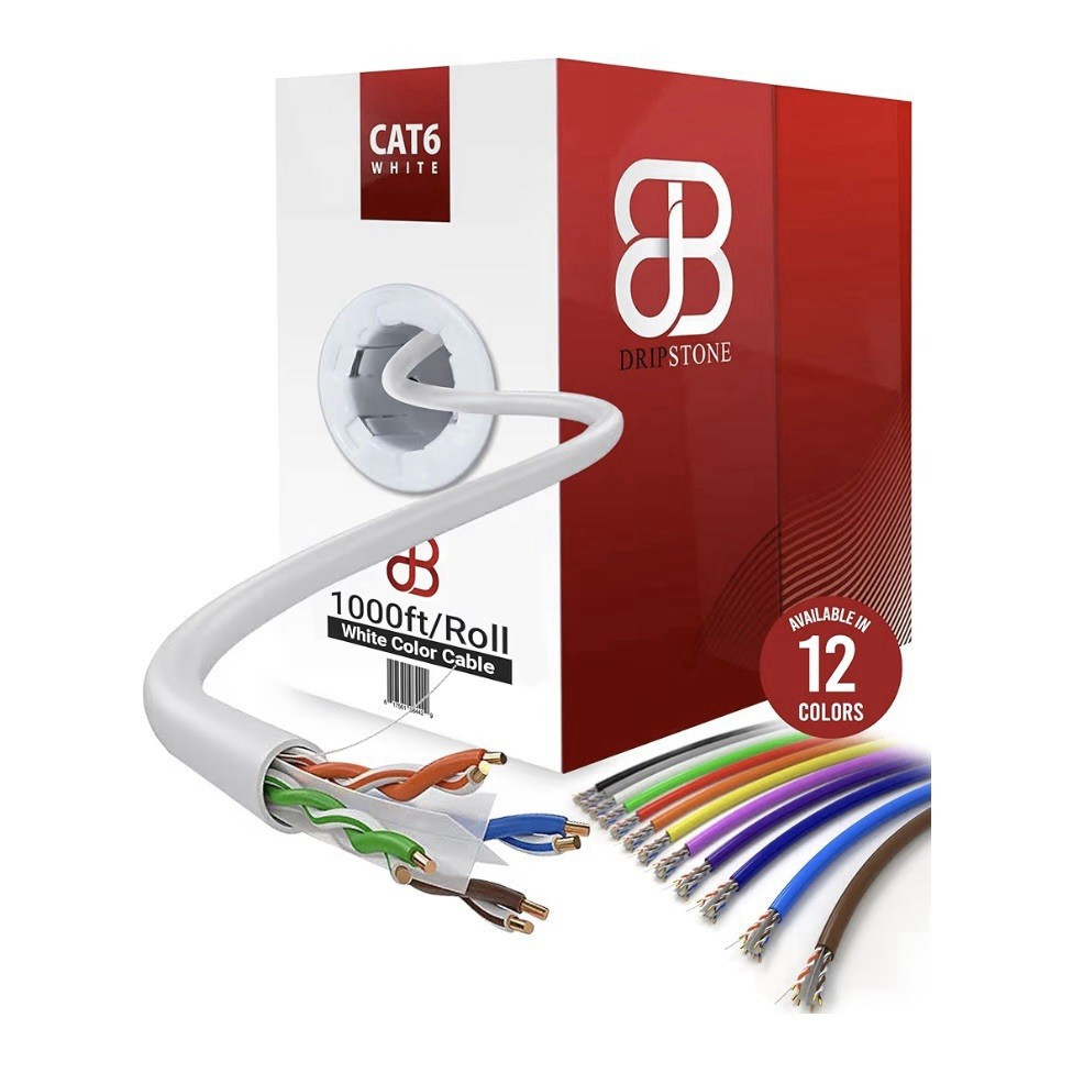 Dripstone CAT6 to CAT6 Bulk Ethernet Cable 1000ft Roll White