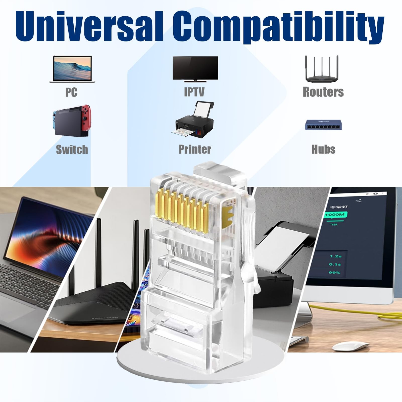 200 PCS Cat5e RJ45 Connector Pass Through Modular Plug Ethernet Male Easy