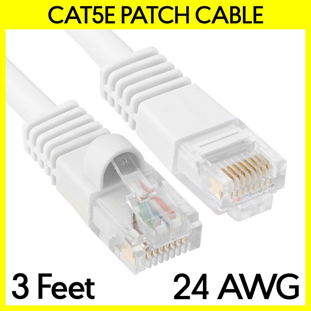 3FT Cat5e Ethernet Patch Cord White Cat 5e Internet Cable RJ45 LAN Router Cord