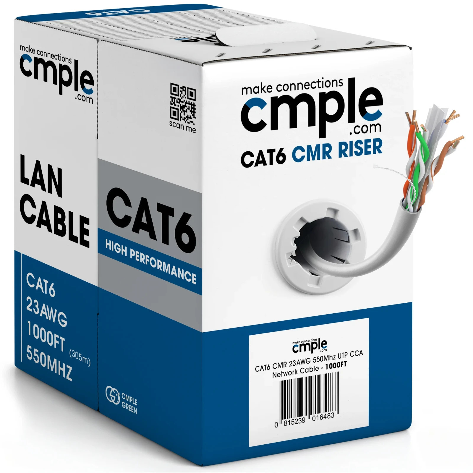 Cmple Cat6 Ethernet 1000ft Bulk Network Cable, Cat6 UTP, 23AWG CMR Riser – White