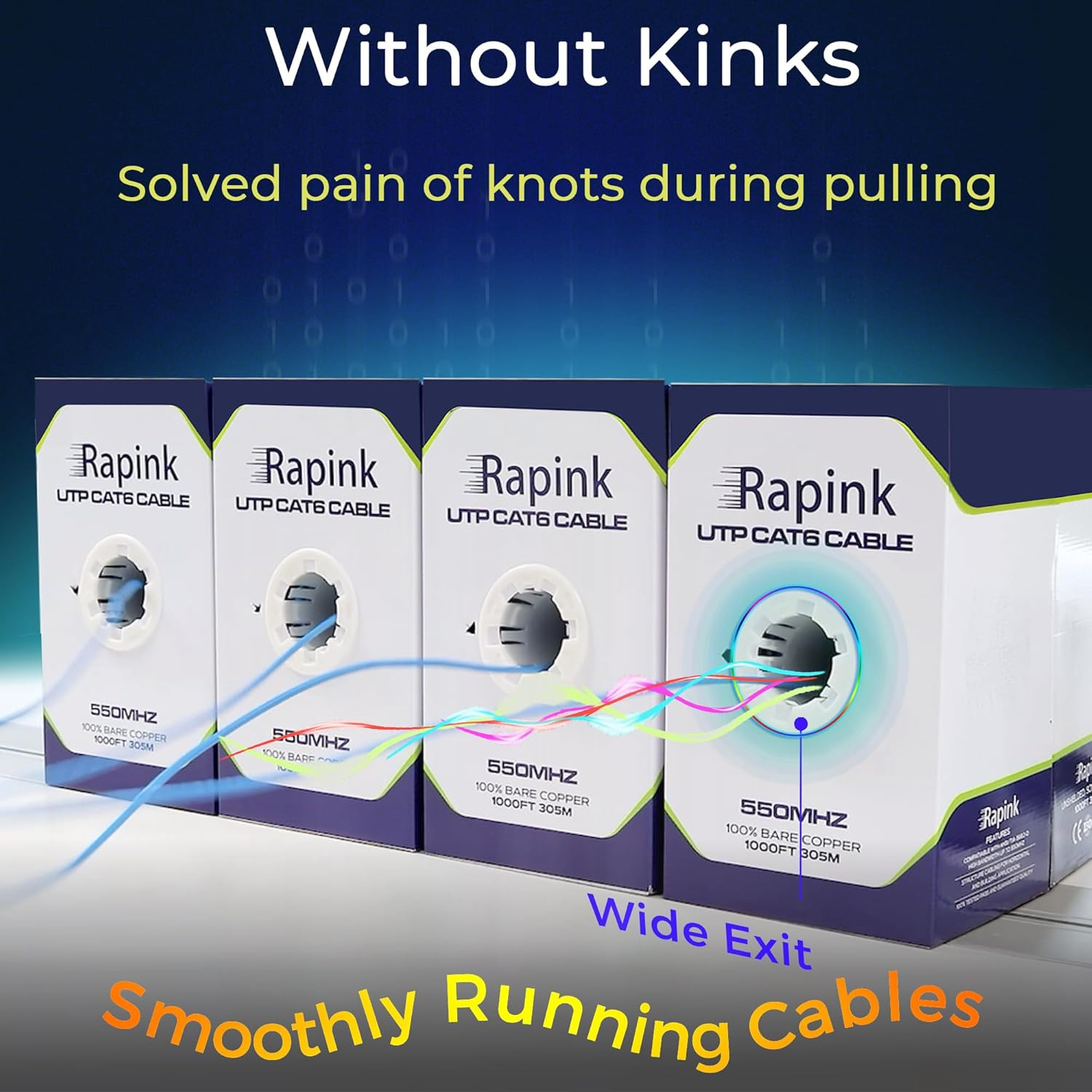 Rapink Cat6 Ethernet Cable 1000ft Cat6 ethernet Cable 23AWG Solid Bare Copper