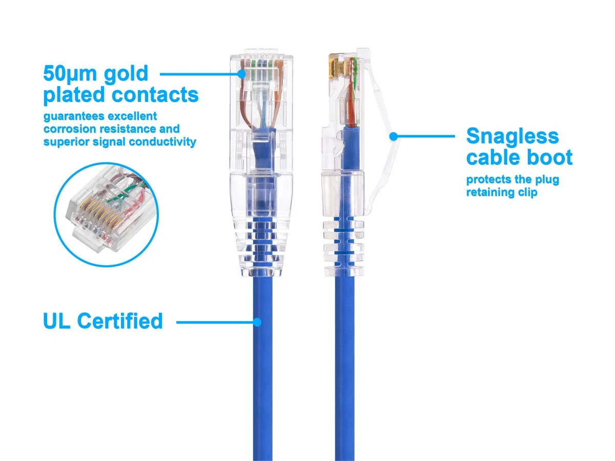 Monoprice Cat6 Ethernet Patch Cable – 3 feet – Blue | Snagless RJ45 Stranded