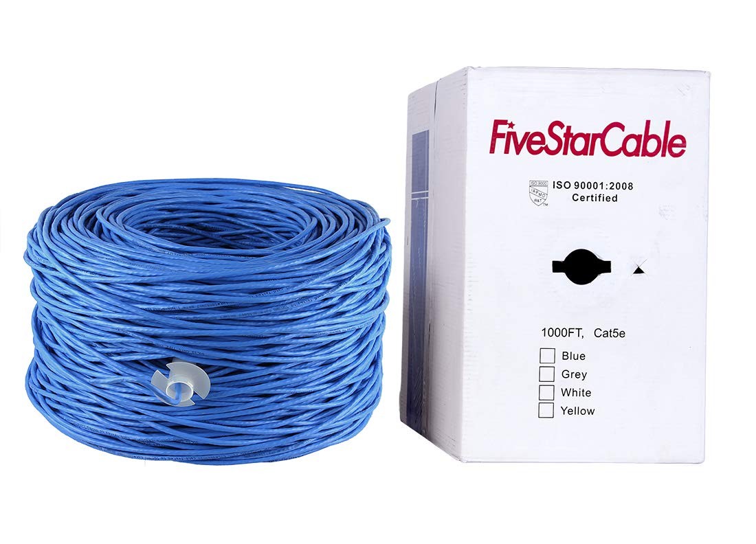 FiveStarCable Cat5e 1000 Ft. Ethernet 24AWG 4 Twisted Pair UTP 1000 Ft, Blue