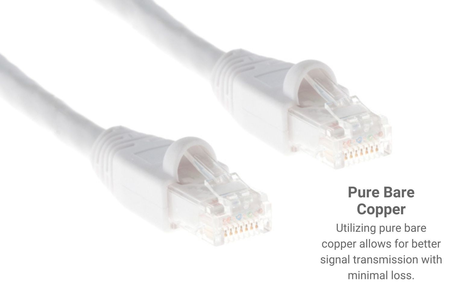 CAT6A Ethernet Patch Cable, Snagless, 1′, White – Lifetime Warranty
