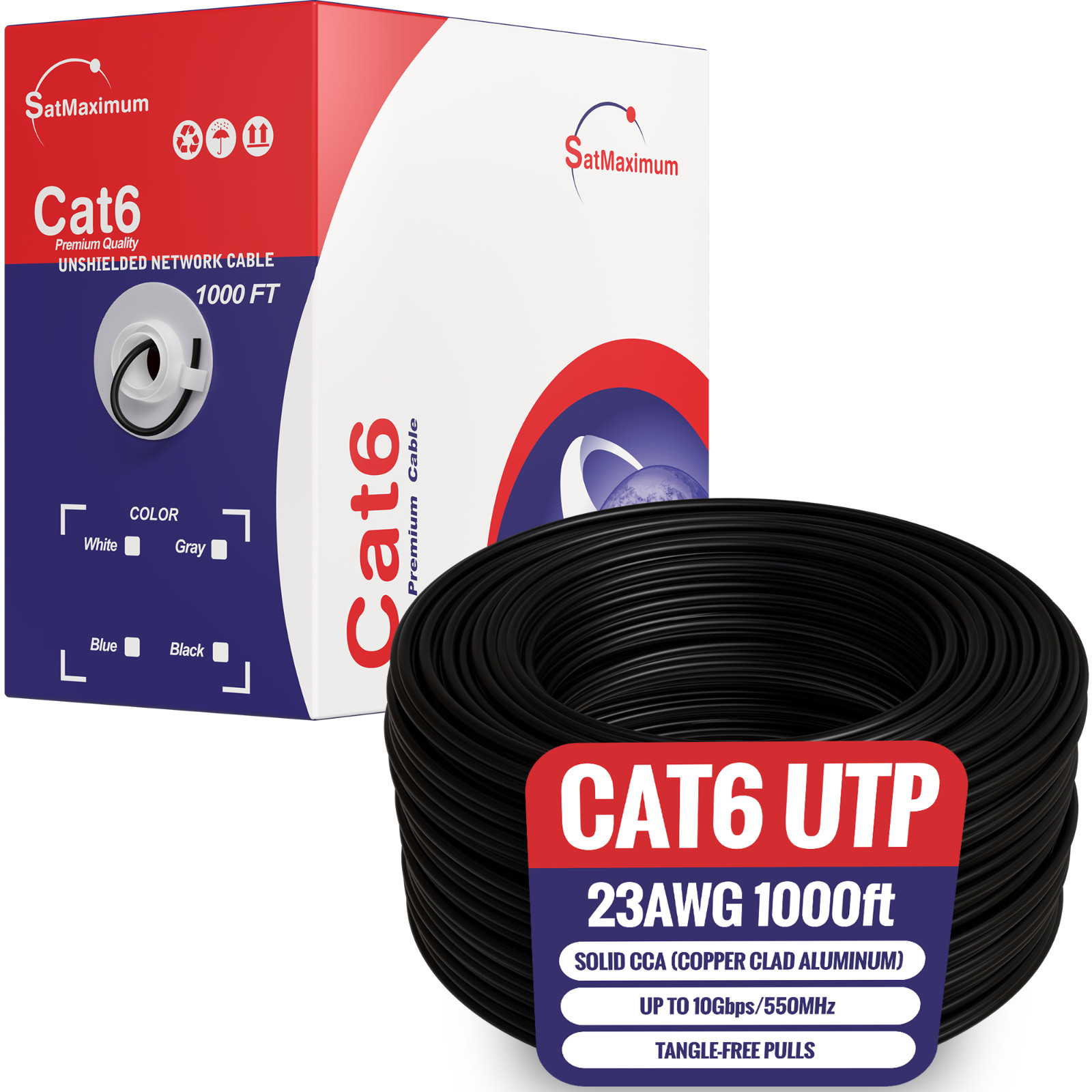 CAT6 1000FT UTP SOLID 23 AWG NETWORK ETHERNET CABLE BULK WIRE 550MHz LAN BLACK