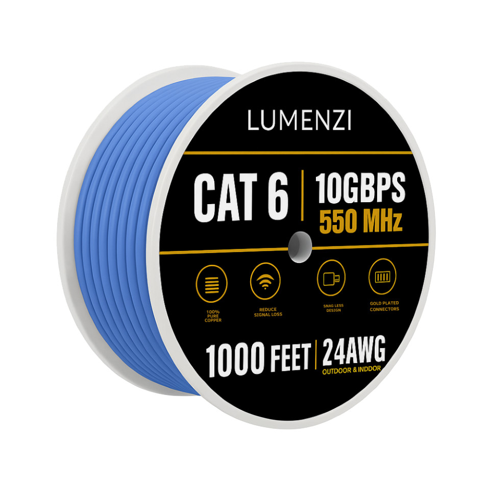 Cat 6 Ethernet Cable 1 pc in 1000 ft 10 Gbps Rj45 High-Speed Network Round Blue