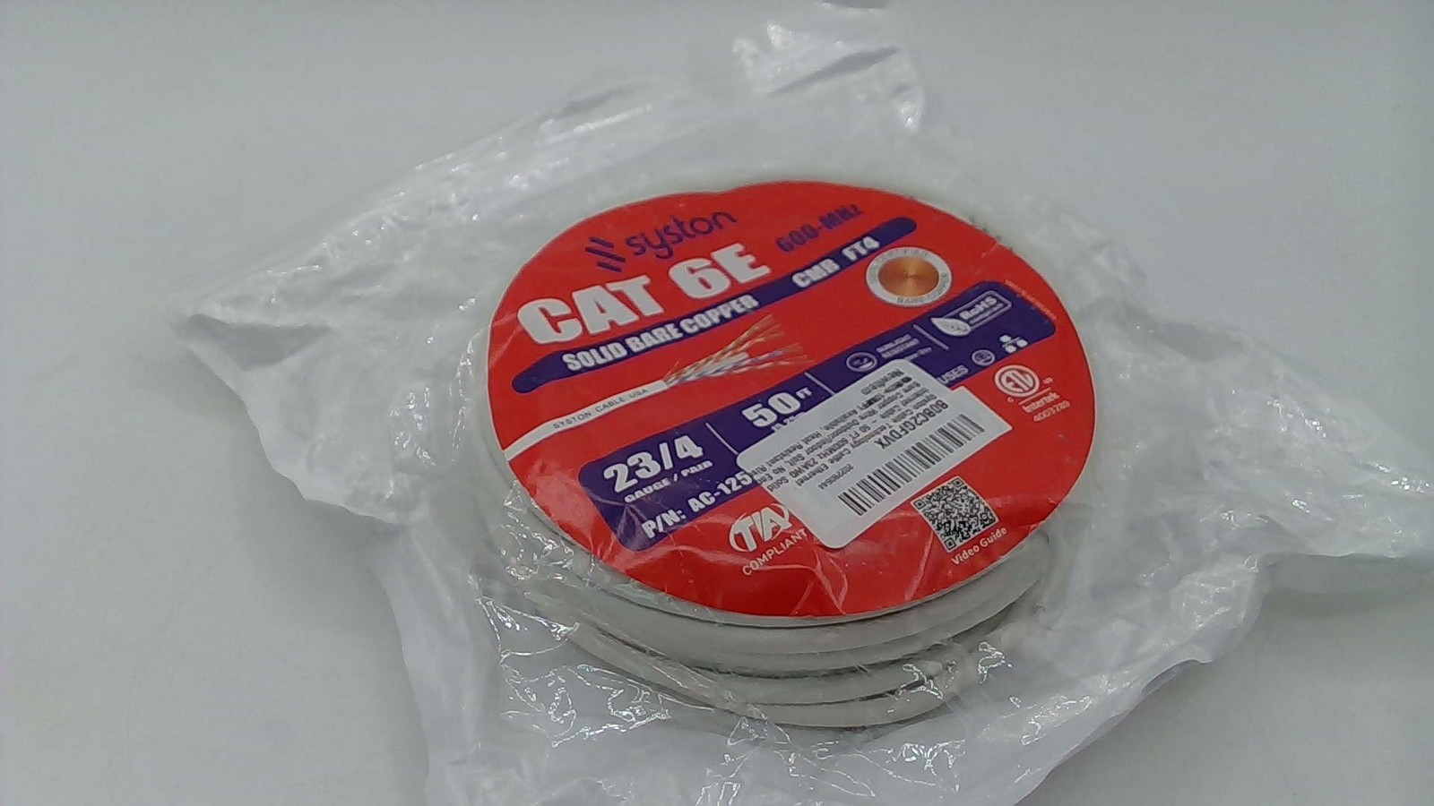 Syston Cat 6e Ethernet Cable 500 Ft CMR UTP 23 AWG 600 MHz Bare Copper Wire