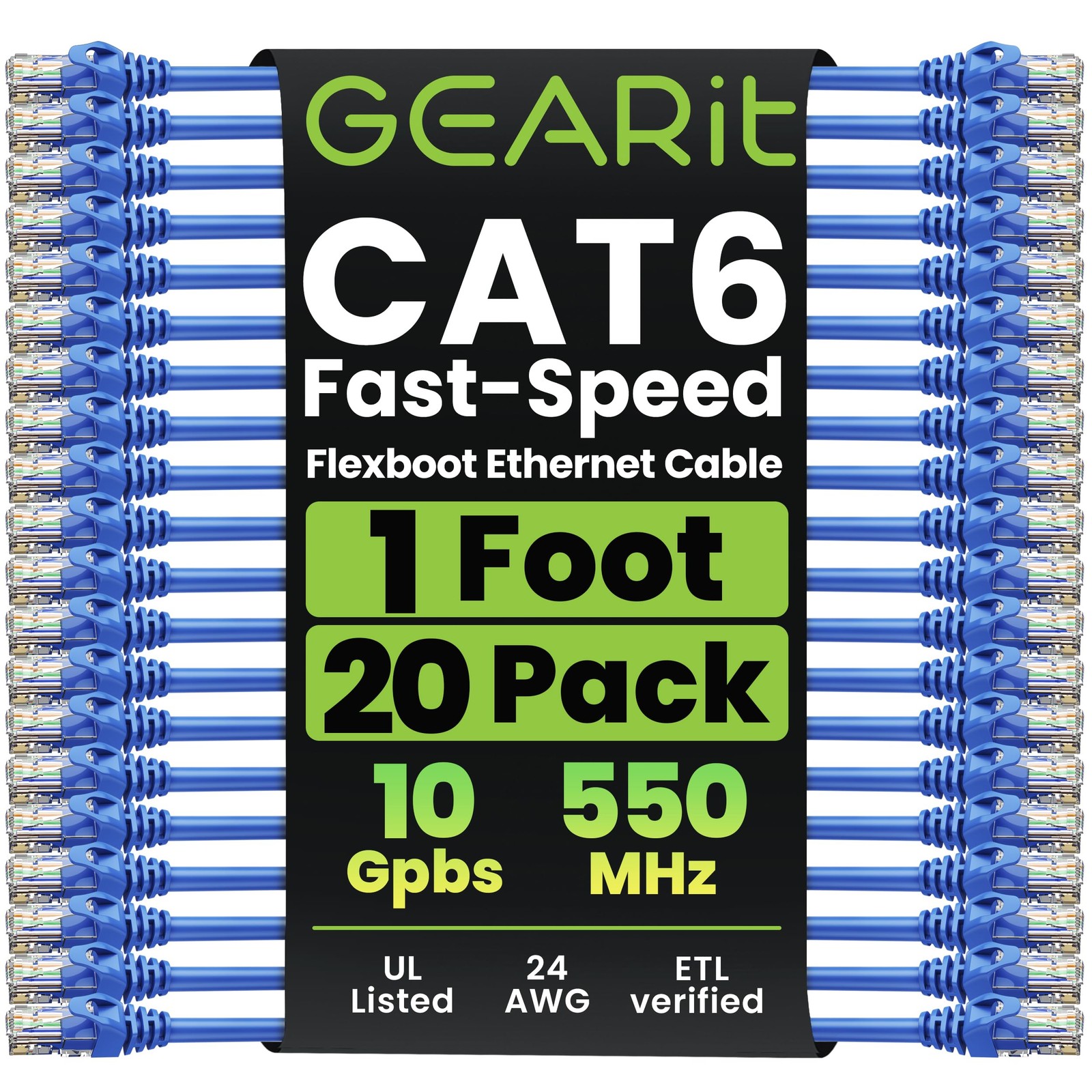 20-Pack Cat6 Patch Cable 1 Foot Cat 6 Ethernet Cable Snagless Flexible Soft T…