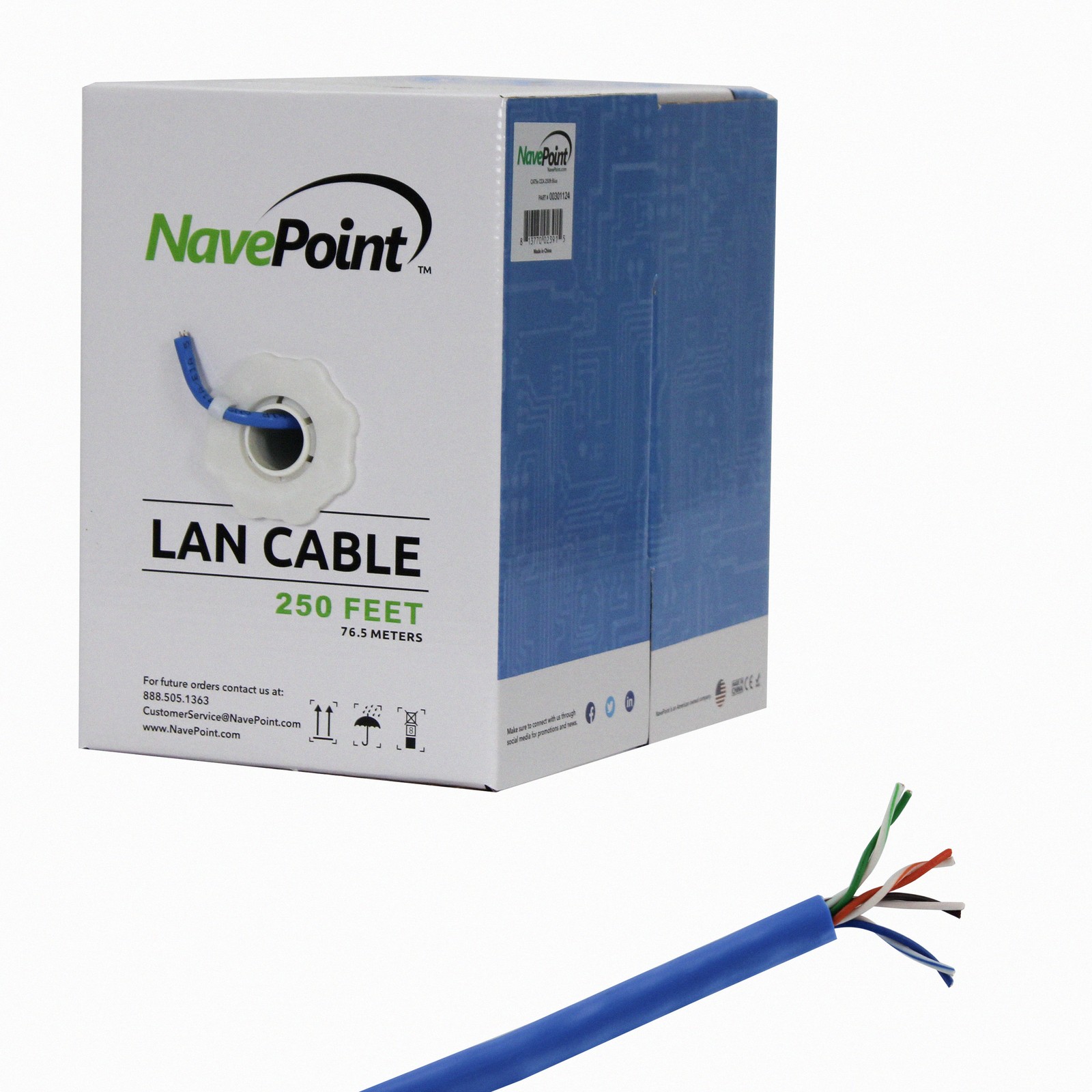 CAT5e 250FT UTP Cable Solid 24AWG Blue CCA Network Ethernet LAN Bulk Wire RJ45