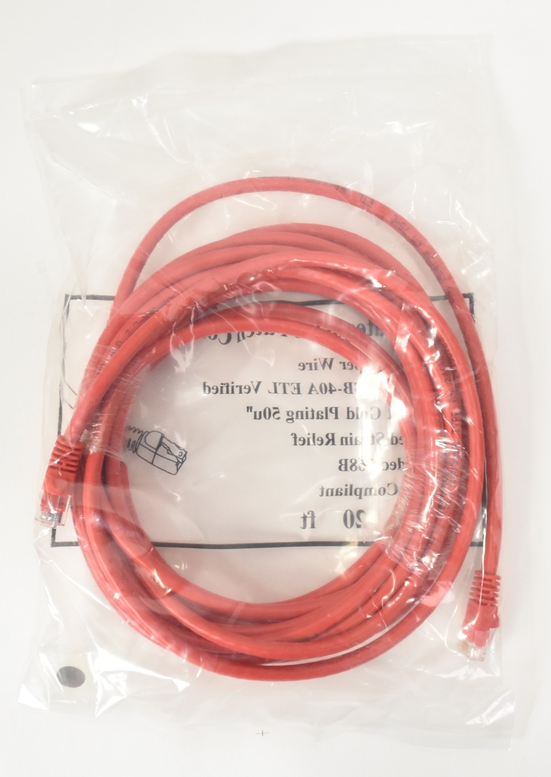 Case of (50) Red 20′ Ft. Cat 6 Ethernet Patch Cables NEW