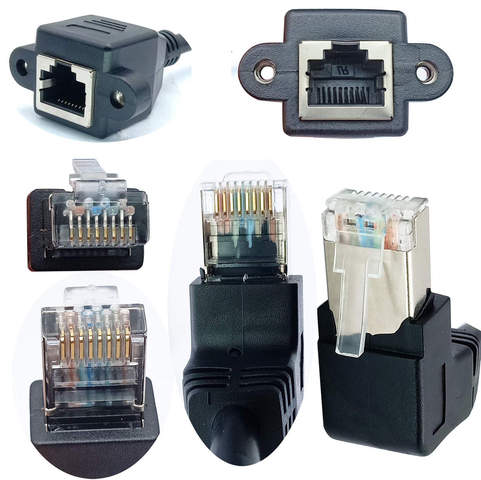 Cat 6 Ethernet Cable 90 Degree down Angle RJ45 Male to Female Shielded Ethernet
