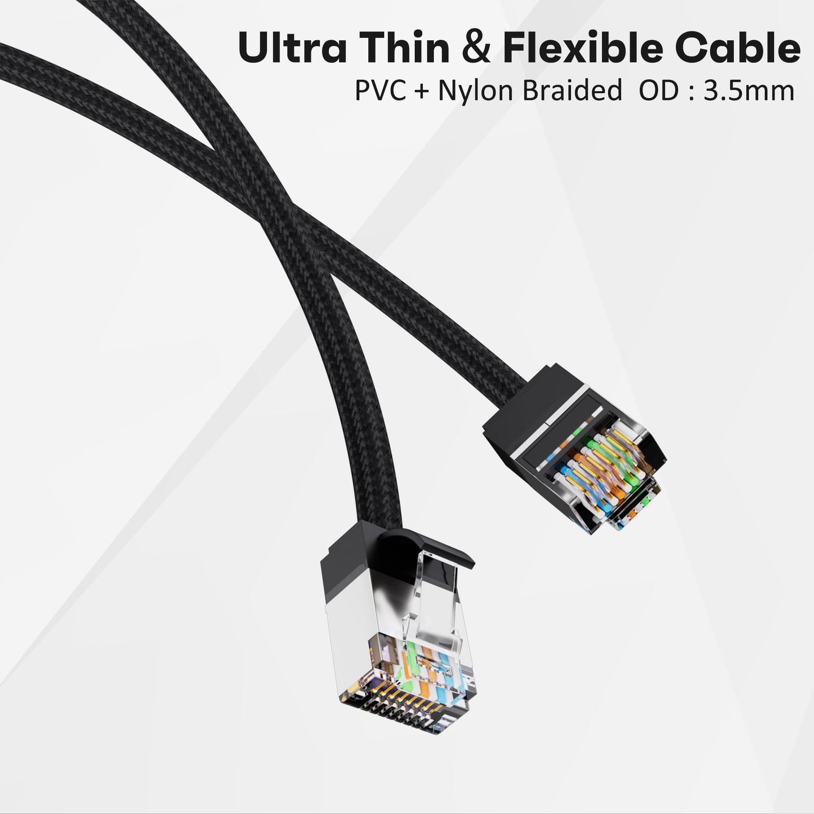 Slim CAT6 Ethernet Cable 10 Pack Snagless Patch Cord Nylon Braided Black 3 FT