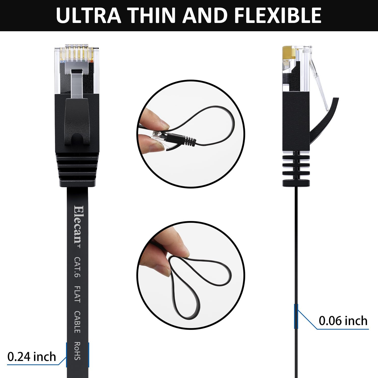 Cat 6 Flat Ethernet Cable 1 Ft/5 Pack, High Speed Slim Short Patch Cables Intern
