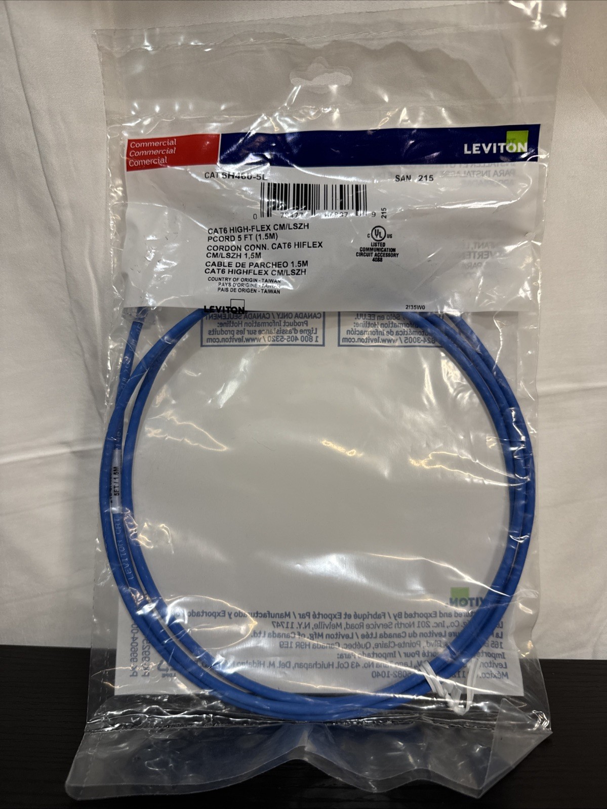 Lot of 6 48032 Leviton 6H460-5L High Flex HD 6 1G Patch Cord 5-Foot Blue – NEW